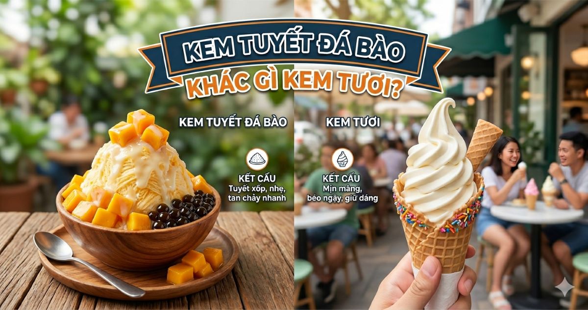 Kem tuyết đá bào khác gì kem tươi? Khám phá kết cấu độc đáo