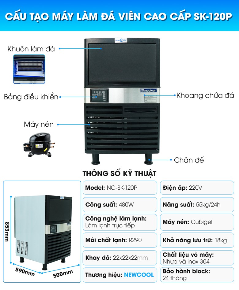 Cấu tạo máy làm đá viên 55kg NC-SK-120P