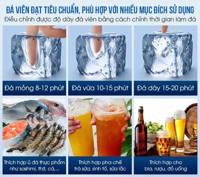 Kích thước đá viên tiêu chuẩn, có thể điều chỉnh theo ý muốn