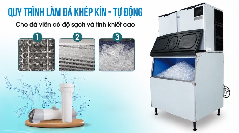 Quy trình làm đá khép kín và tự động, đảm bảo vệ sinh