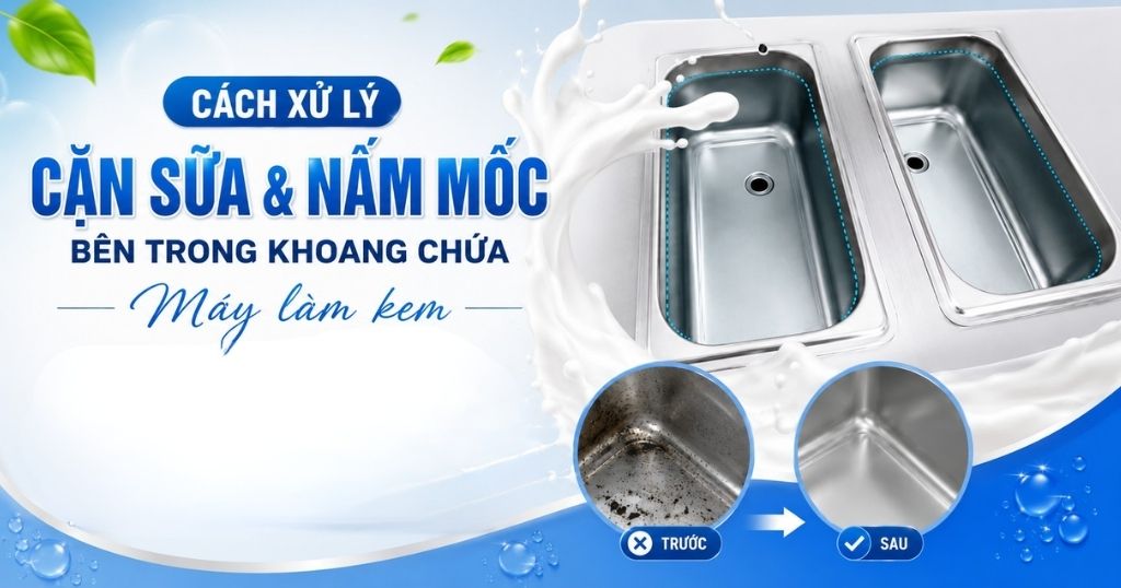 Cách xử lý cặn sữa và nấm mốc bên trong khoang chứa máy làm kem