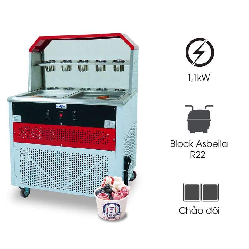 Máy làm kem cuộn đôi chảo vuông NEWCOOL CB-350F-2