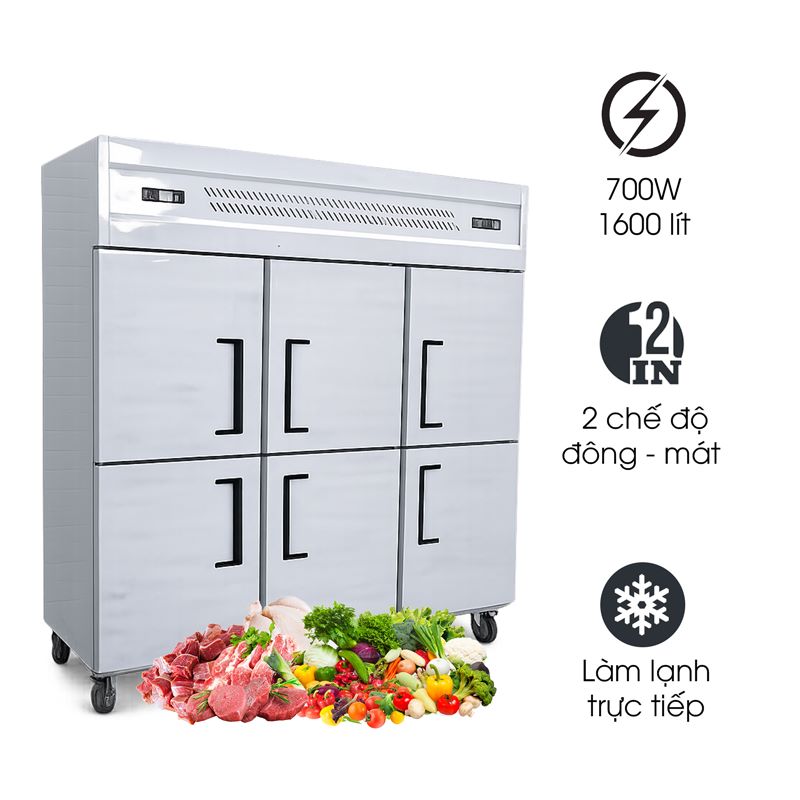 Tủ đông đứng 6 cánh inox GSG181.ZL6 (không quạt gió)