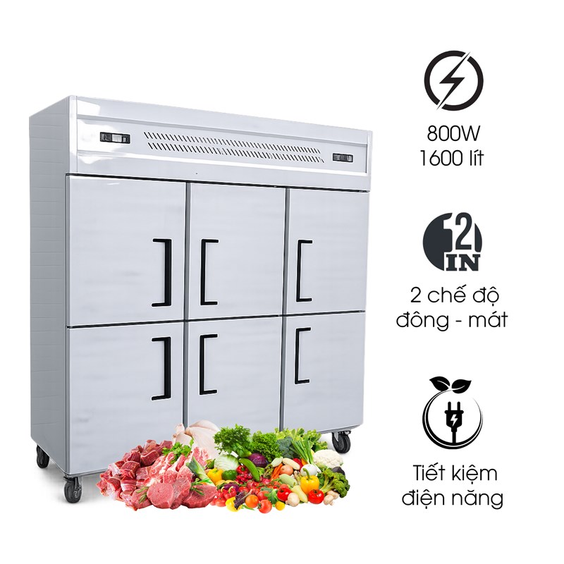 Tủ đông mát 6 cánh inox GSG181.FL6 (có quạt gió)