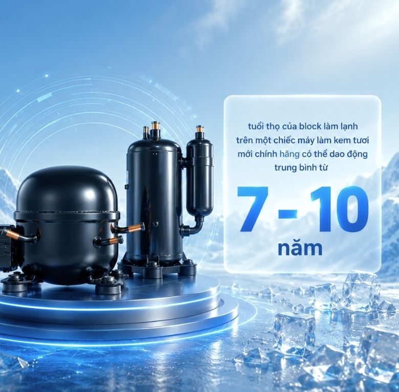 Tuổi thọ block máy làm kem mới