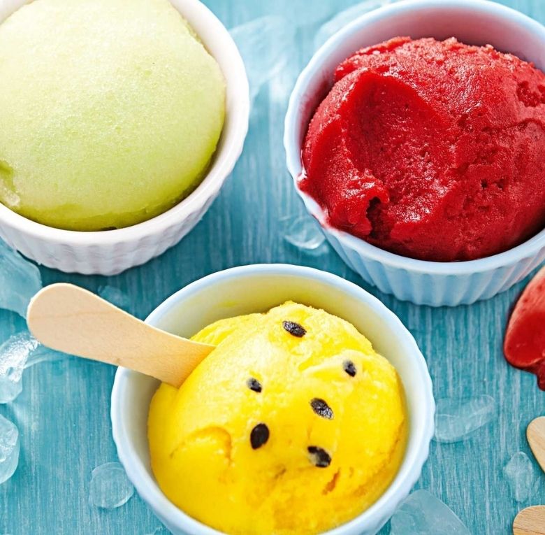 Nhóm nguyên liệu nền nước: Kem trái cây, sorbet, kem tuyết