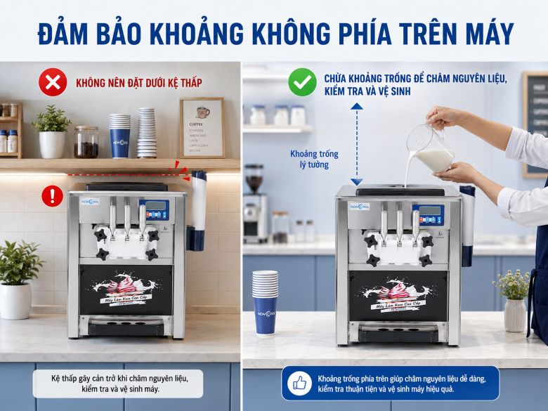 Đảm bảo khoảng không phía trên máy