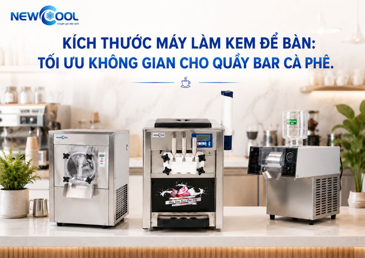 Kích thước máy làm kem để bàn: Tối ưu không gian cho quầy bar cà phê