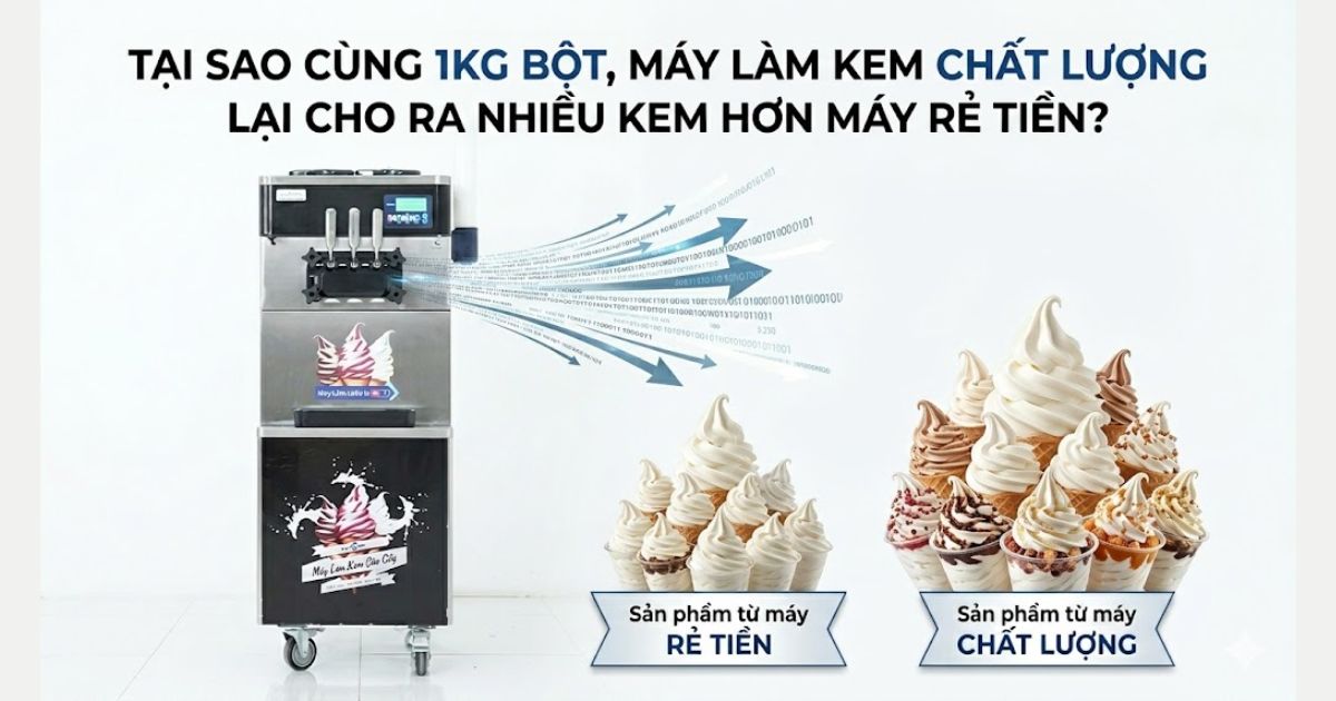 Tại sao cùng 1kg bột, máy làm kem chất lượng lại cho ra nhiều kem hơn máy rẻ tiền?