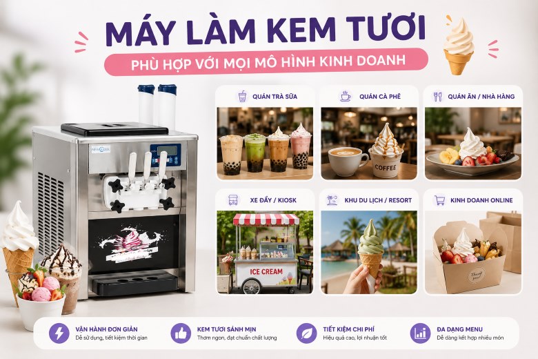 Máy làm kem tươi phù hợp với nhiều mô hình kinh doanh khác nhau