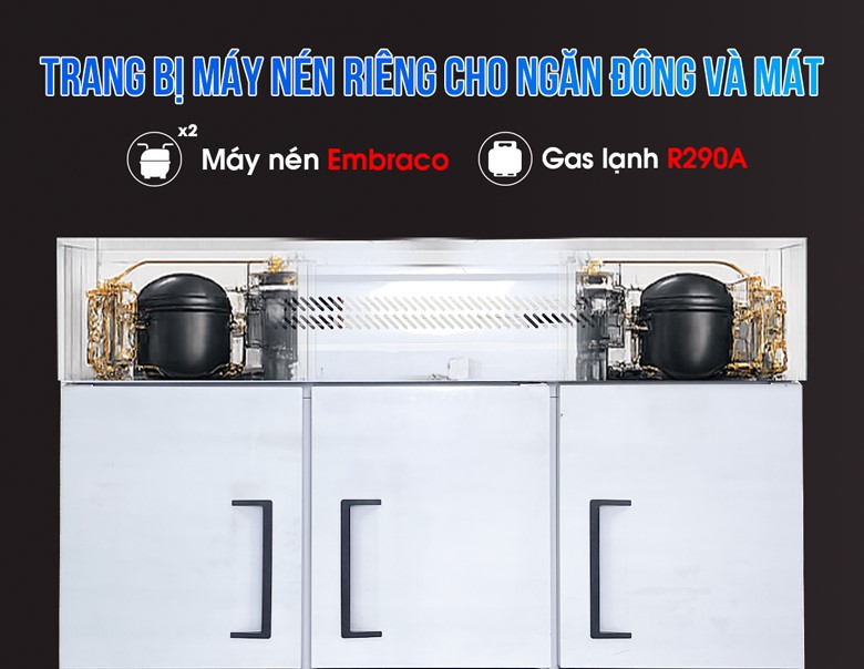Ngăn đông và ngăn mát được trang bị máy nén riêng biệt