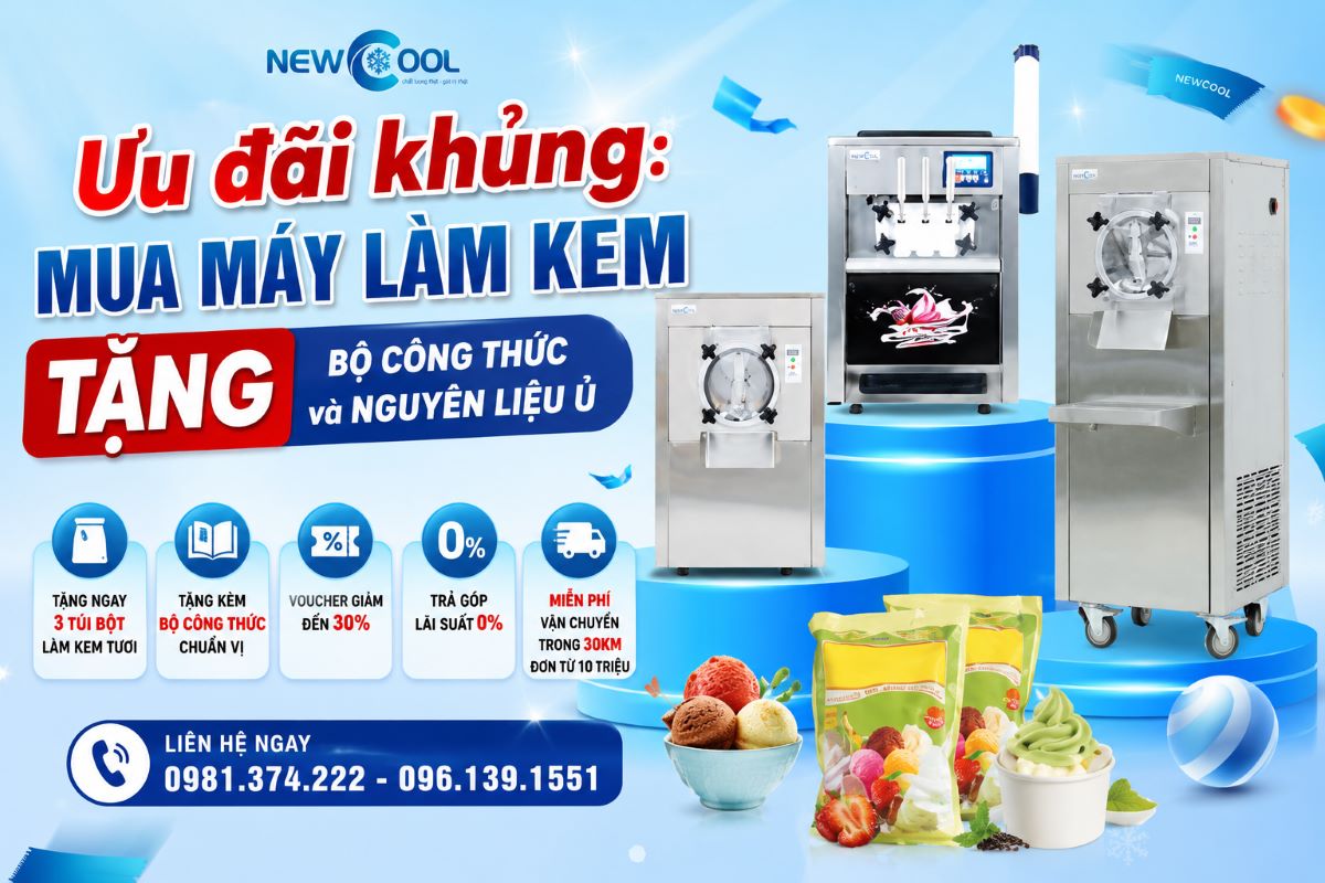 Ưu đãi khủng: Mua máy làm kem tặng bộ công thức và nguyên liệu ủ