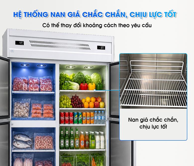 Bên trong tủ là hệ thống nan giá inox chắc chắn