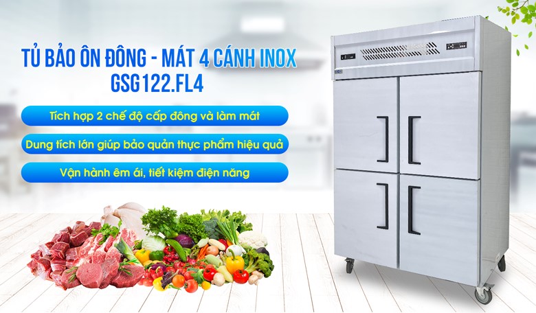Tủ đông công nghiệp 4 cánh inox GSG122.FL4 (có quạt gió)