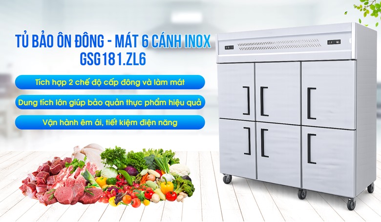 Tủ đông đứng 6 cánh inox GSG181.ZL6