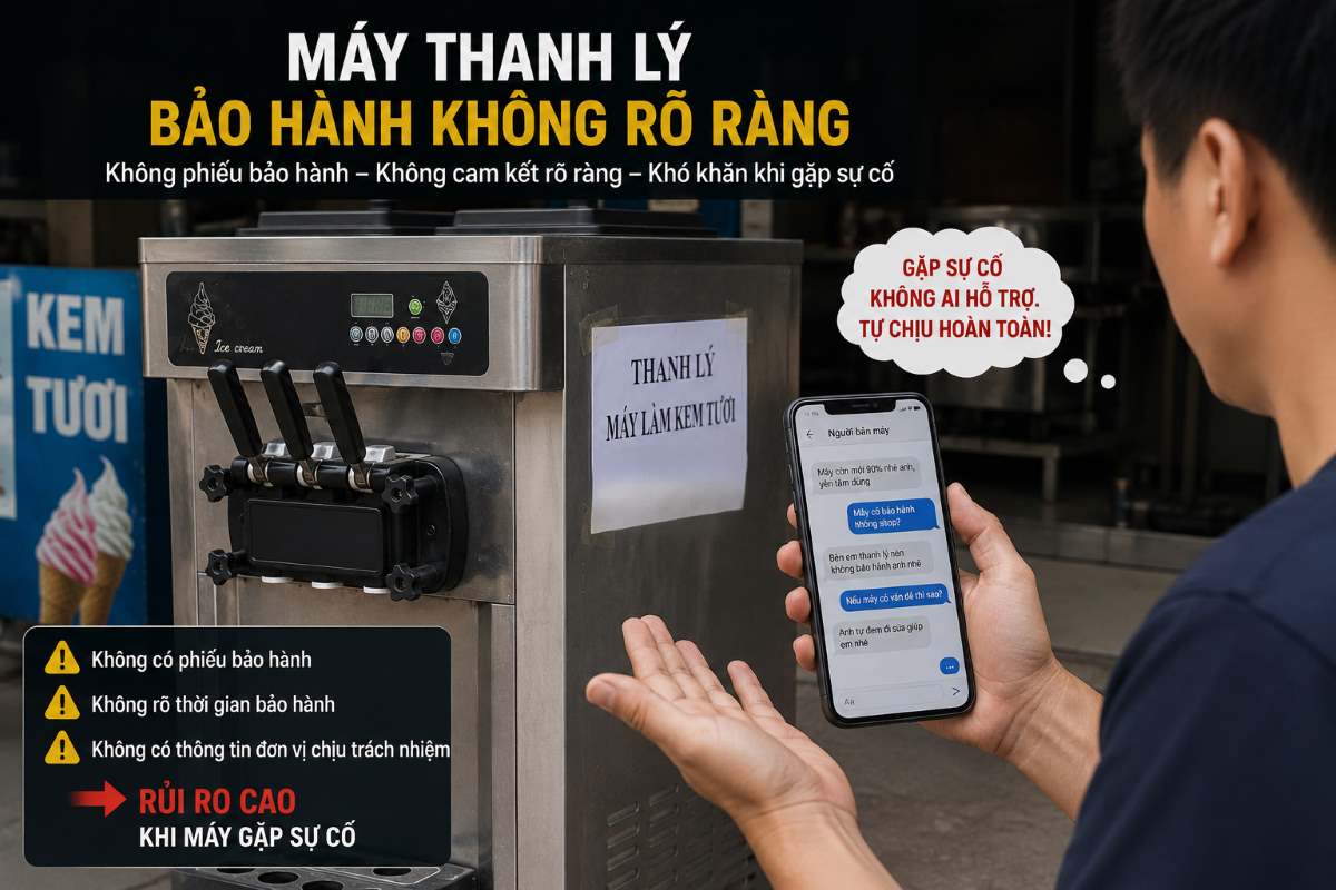 Máy thanh lý thường không có bảo hành rõ ràng