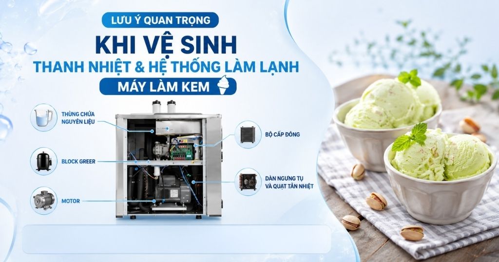 Lưu ý quan trọng khi vệ sinh thanh nhiệt và hệ thống làm lạnh máy kem