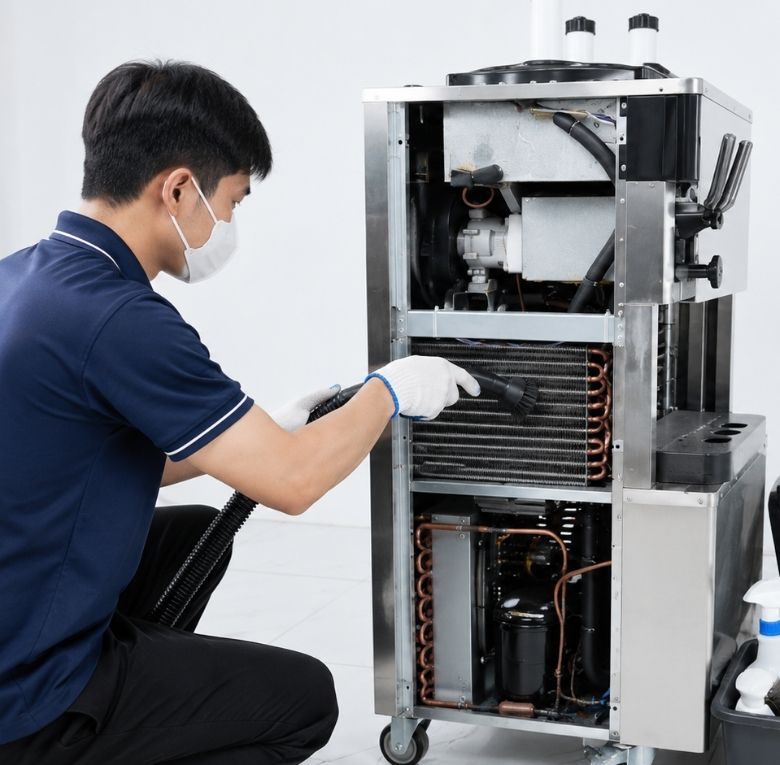 Vệ sinh hệ thống làm lạnh máy kem