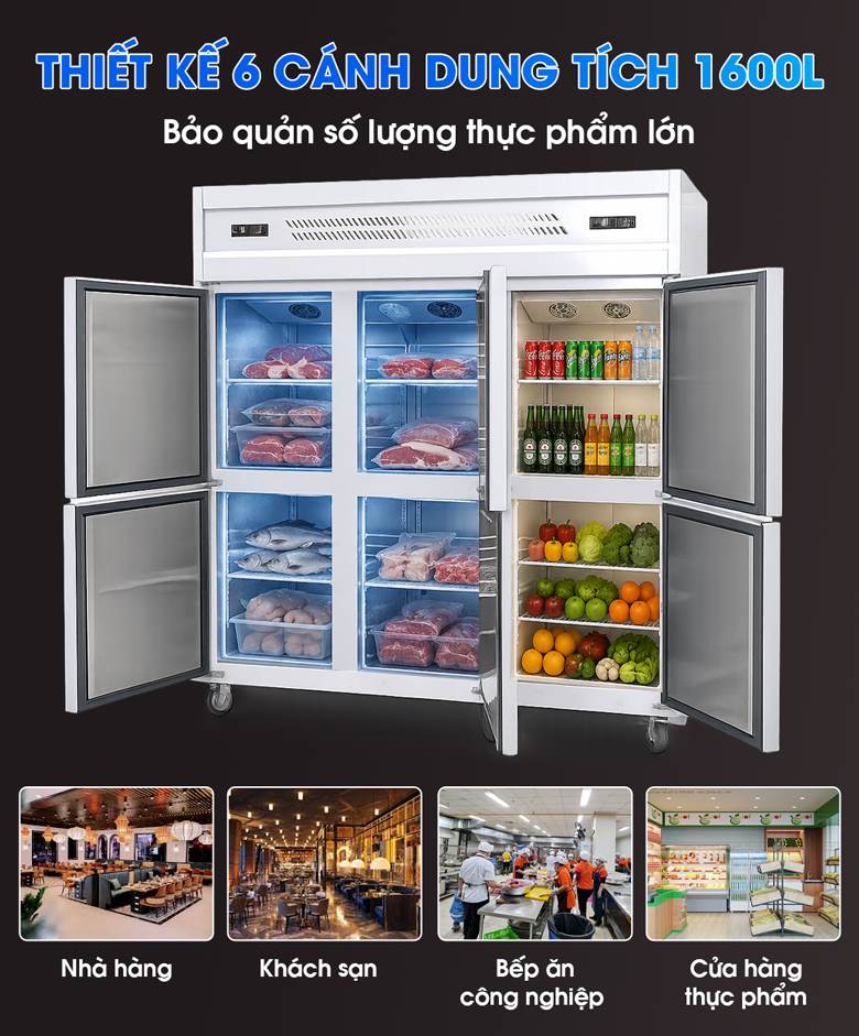 Thiết kế tủ 6 cánh inox - Dung tích 1600 lít
