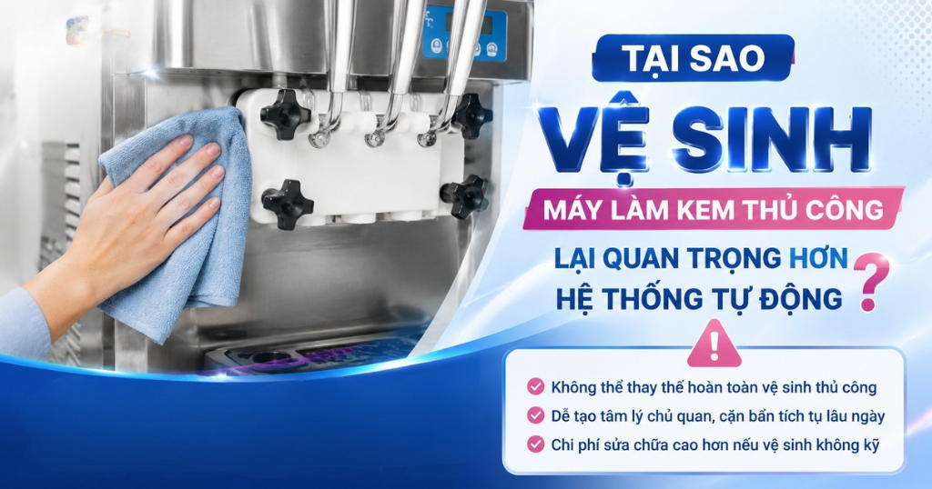Tại sao việc vệ sinh máy làm kem thủ công lại quan trọng hơn hệ thống tự động?