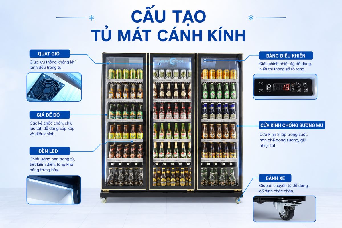 Cấu tạo tủ mát cánh kính: Compressor, dàn lạnh và các công nghệ quan trọng