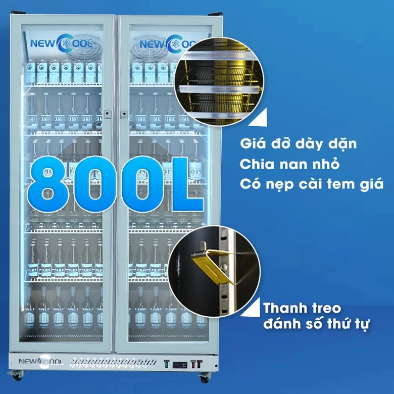 Tủ mát cánh kính 800 – 1000 lít cho quán quy mô vừa