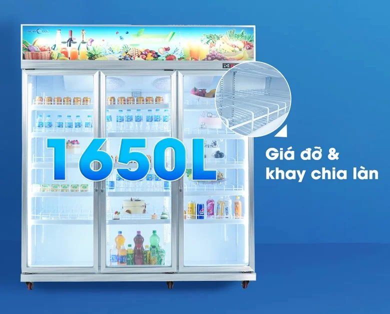 Tủ mát cánh kính 3 cánh cho quán cơm đông khách