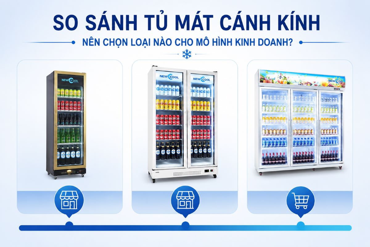 So sánh các dòng tủ mát cánh kính: Nên chọn loại nào cho mô hình kinh doanh?