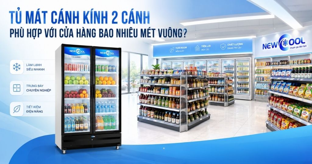 Tủ Mát Cánh Kính 2 Cánh Phù Hợp Với Cửa Hàng Bao Nhiêu Mét Vuông?