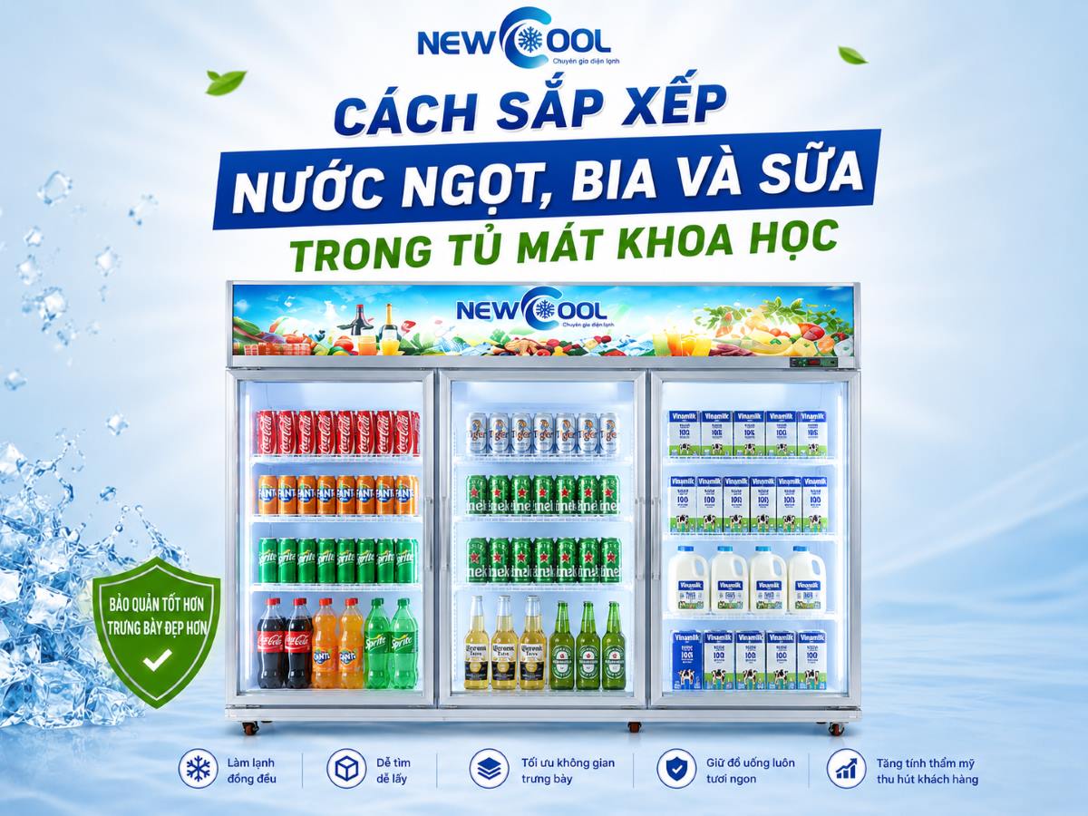 Cách sắp xếp nước ngọt, bia và sữa trong tủ mát khoa học