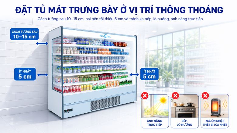 Đặt tủ mát trưng bày tại vị trí thông thoáng