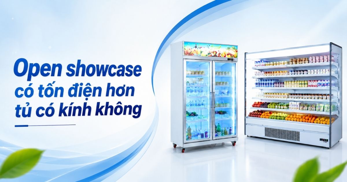 Open Showcase Có Tốn Điện Hơn Tủ Có Cửa Kính Không?
