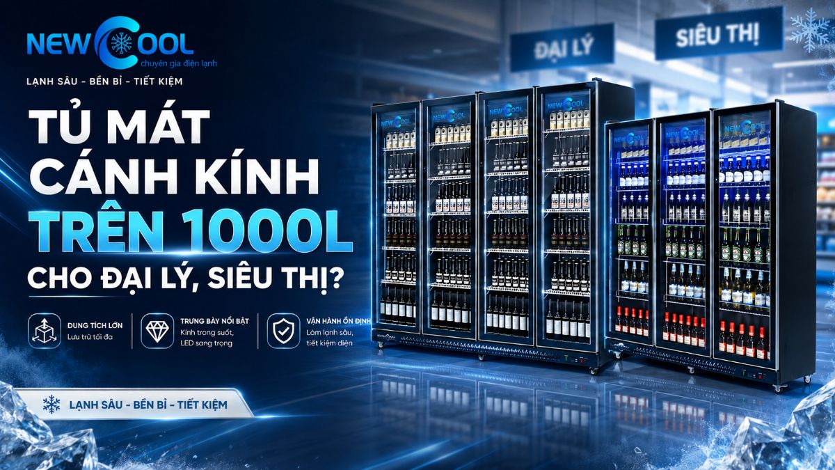 Tủ Mát Cánh Kính Trên 1000L Cho Đại Lý, Siêu Thị