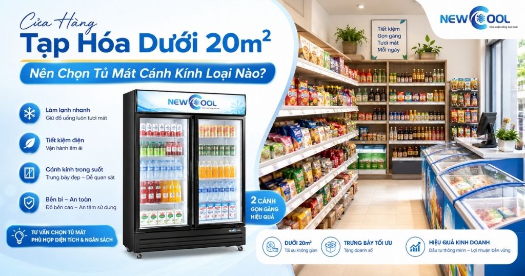 Cửa Hàng Tạp Hóa Dưới 20m² Nên Chọn Tủ Mát Cánh Kính Loại Nào?