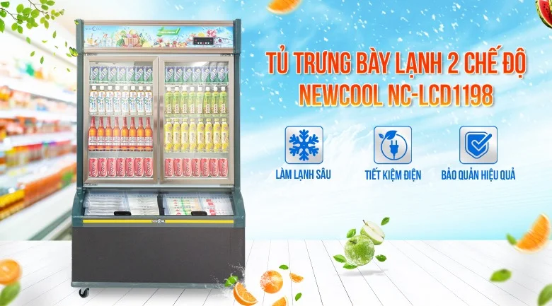 Tủ lạnh siêu thị 2 chế độ 1m2 LCD-1198 (mát, đông lạnh)