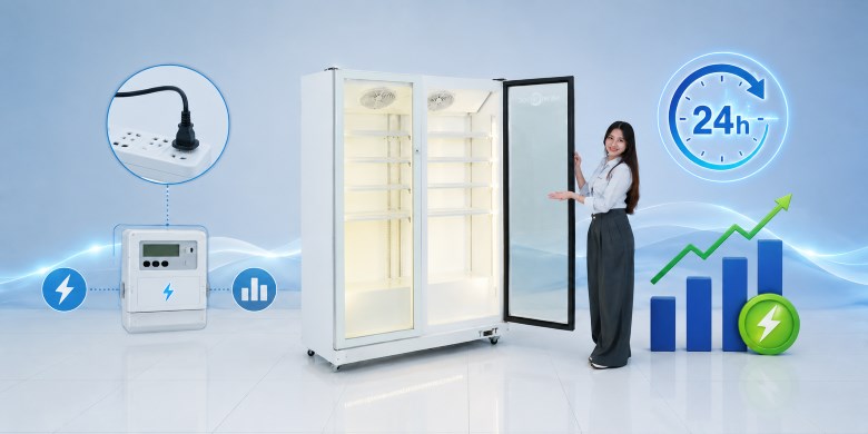 Cách đo điện năng tủ mát cánh kính 2 cánh trong 24 giờ