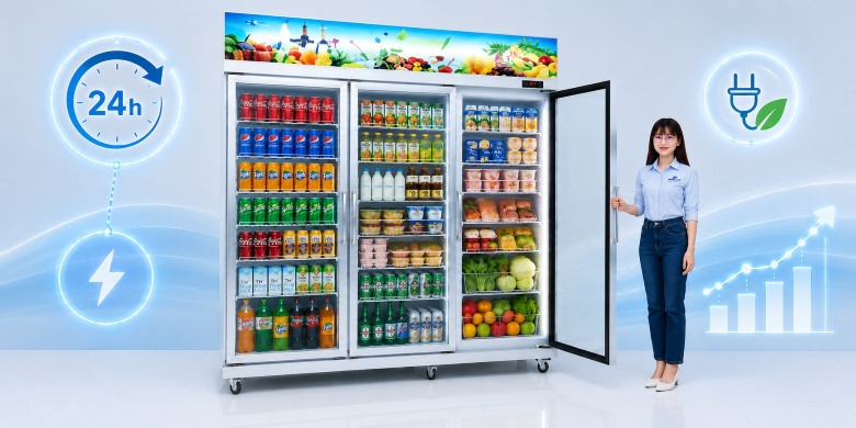 Cách đo điện năng tủ mát cánh kính 3 cánh sau 24 giờ
